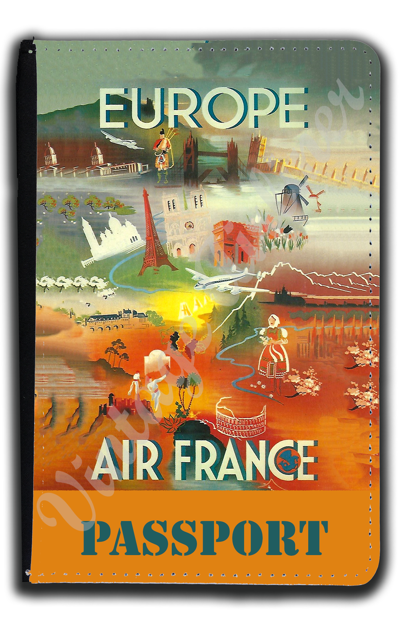 Air France Vintage 1970's Europe Brochure Passport Case