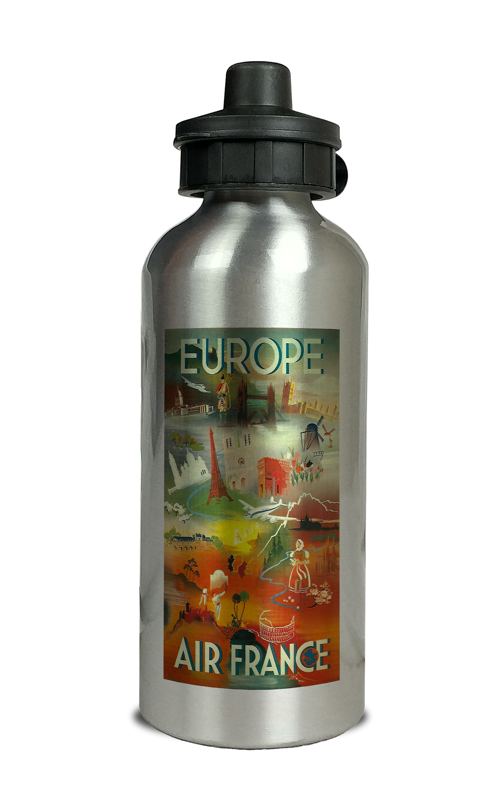 Air France Vintage 1970's Europe Brochure Cover Aluminum Water Bottle