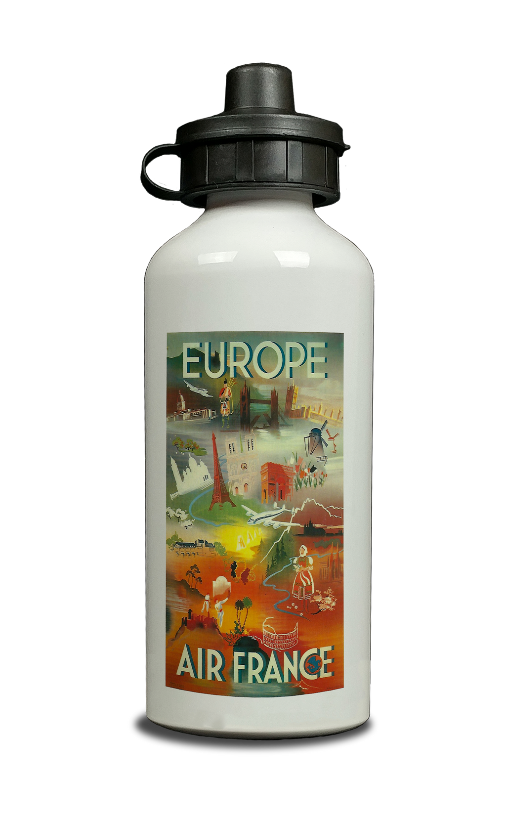 Air France Vintage 1970's Europe Brochure Cover Aluminum Water Bottle