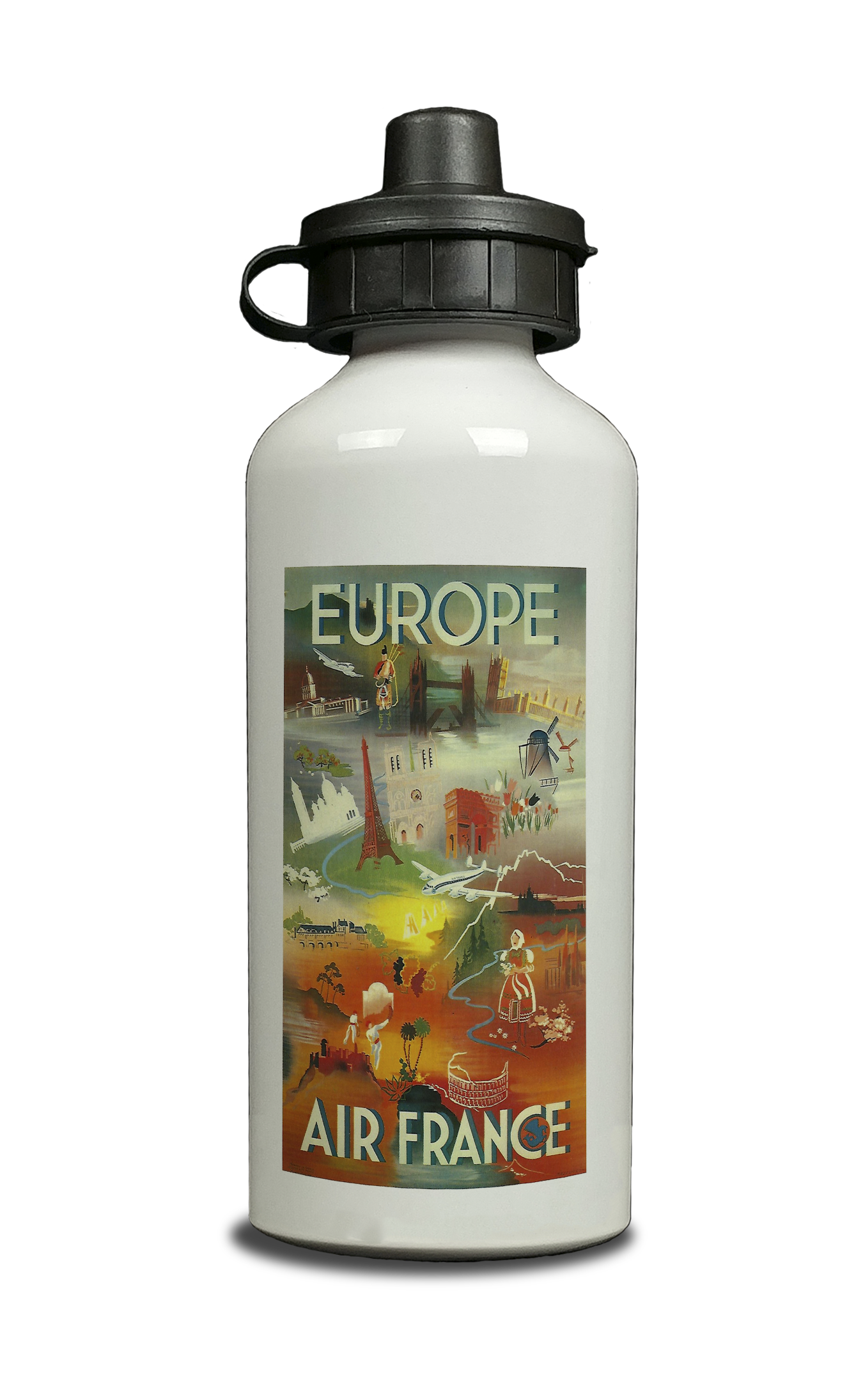 Air France Vintage 1970's Europe Brochure Cover Aluminum Water Bottle
