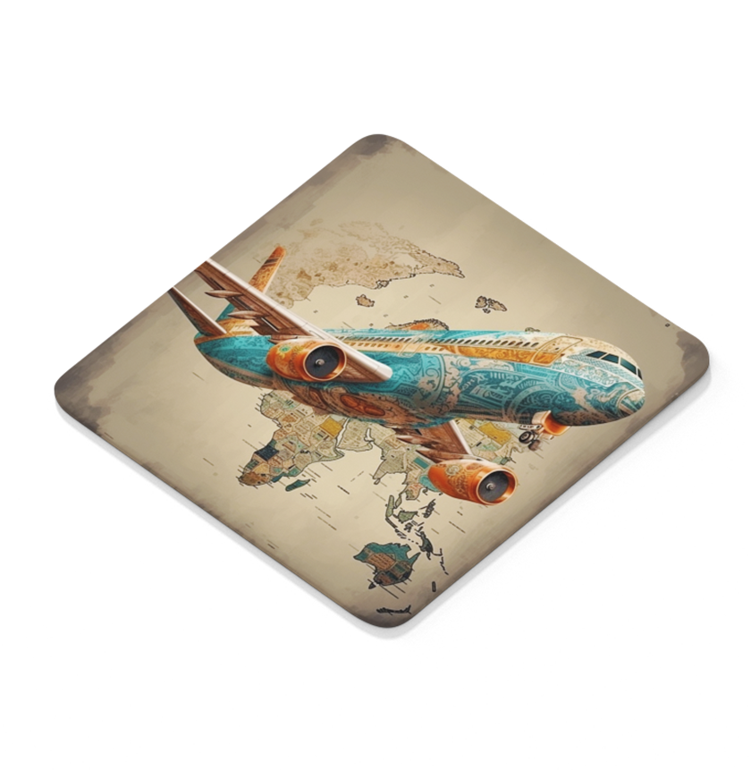Airplane Globe - Square Sandstone Coaster
