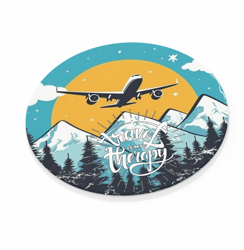 Travel Is My Therapy  -  Round Sandstone Coaster
