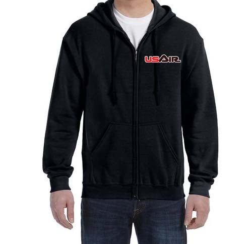 US Air Red Logo (1979-1989) Zipped Hooded Sweatshirt Embroidered