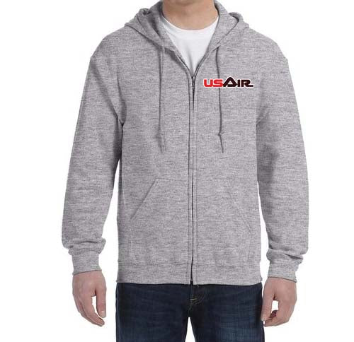 US Air Red Logo (1979-1989) Zipped Hooded Sweatshirt Embroidered