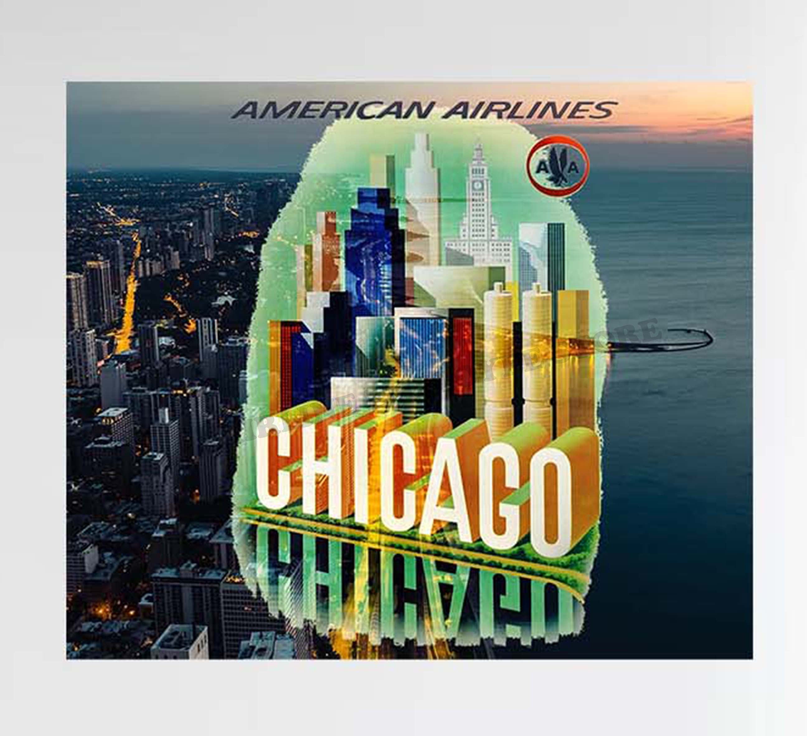 American Airlines Chicago Skyline Design Decal Stickers