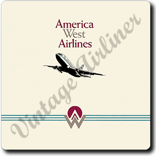 America West First Logo & 737 Logo Square Sandstone Coaster