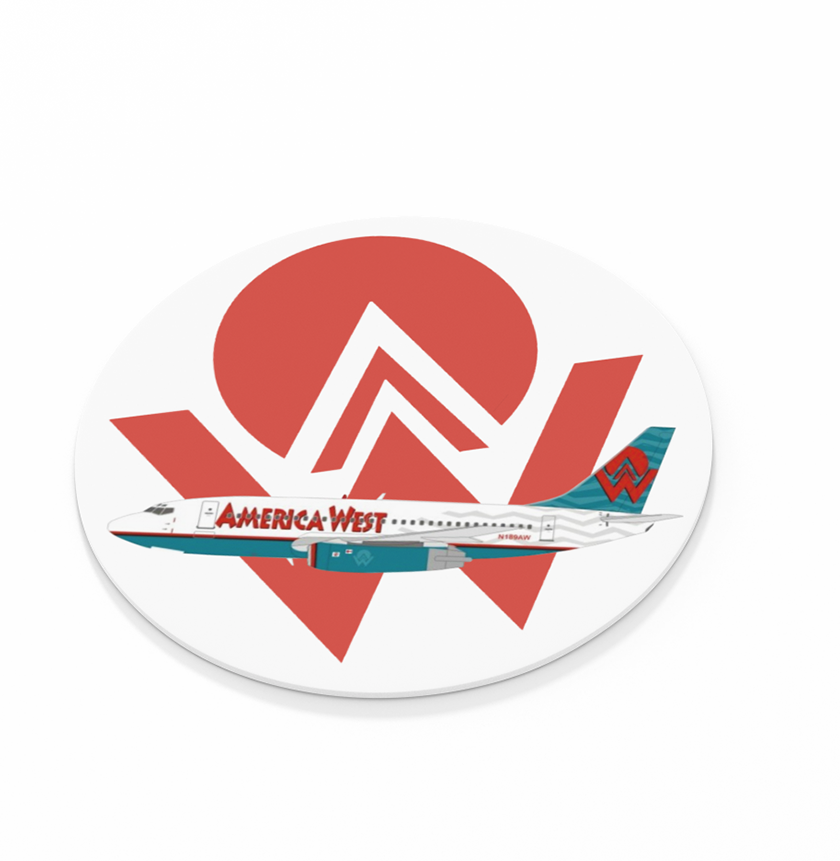 America West Logo w/ Final Livery  -  Round Sandstone Coaster