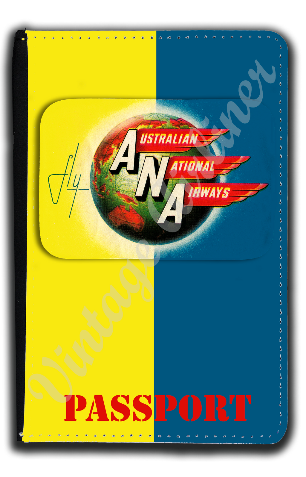 Australian National Airways 1950's Vintage Bag Sticker Passport Case