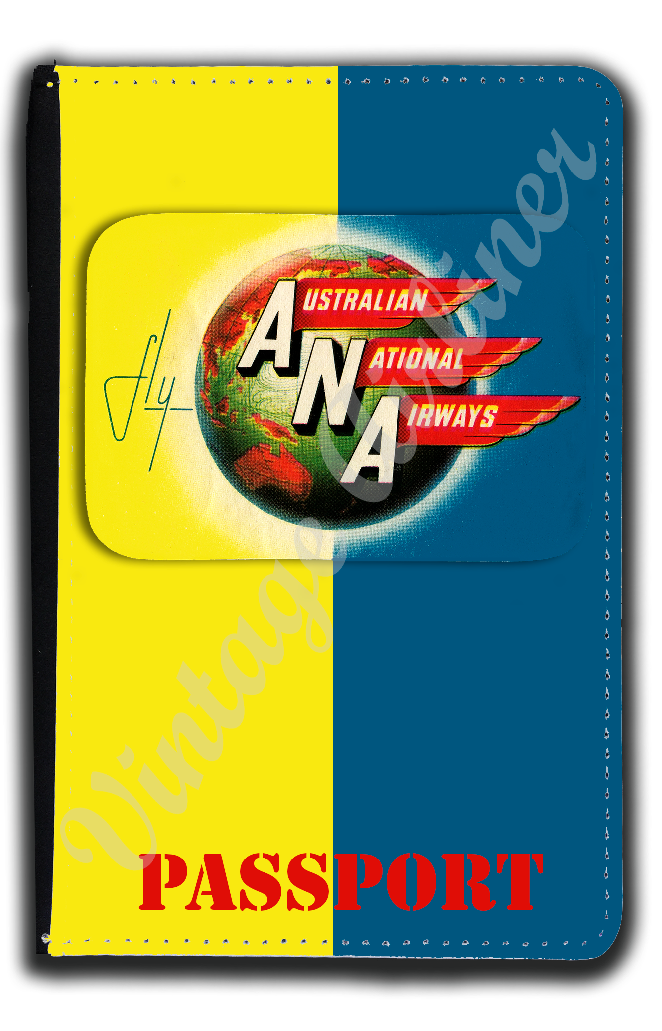 Australian National Airways 1950's Vintage Bag Sticker Passport Case