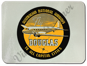 Australian National Airways Vintage Round Bag Sticker Glass Cutting Board