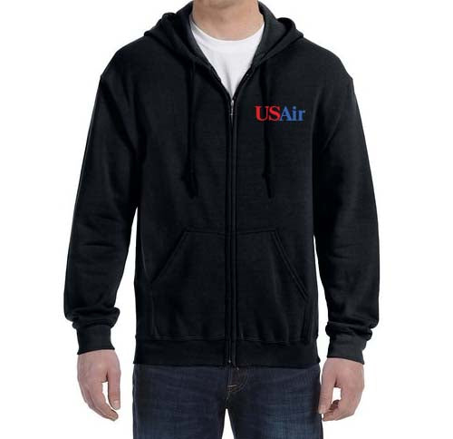US Air Blue Logo (1989-1997) Zipped Hooded Sweatshirt Embroidered