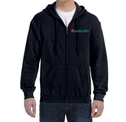 America West First Logo Zipped Hooded Sweatshirt Embroidered