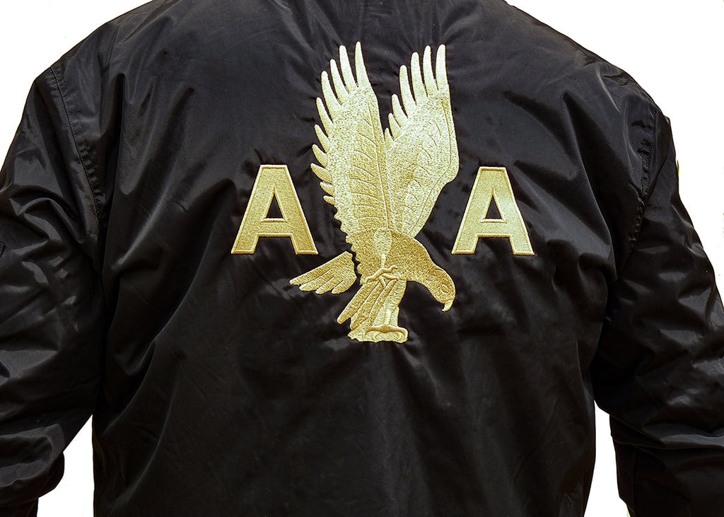 AA 40's Eagle Embroidered Black Bomber Jacket - Nylon