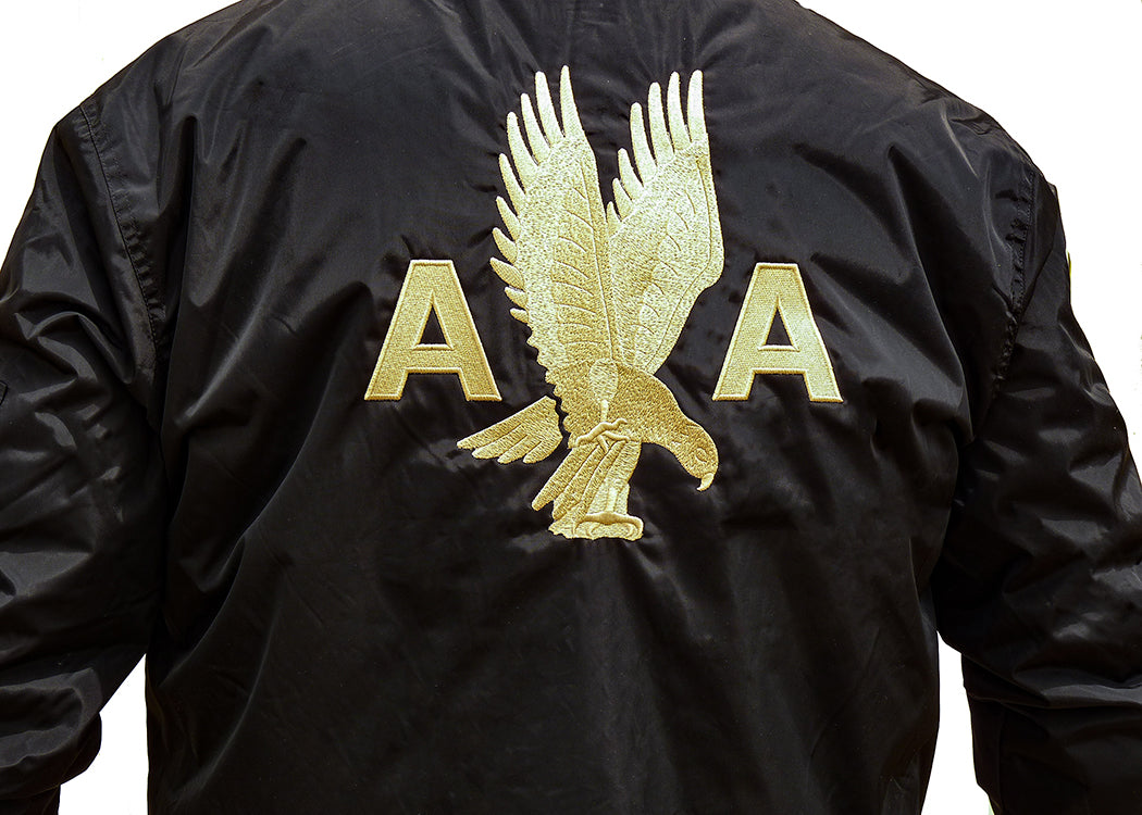 AA 40's Eagle Embroidered Black Bomber Jacket - Nylon