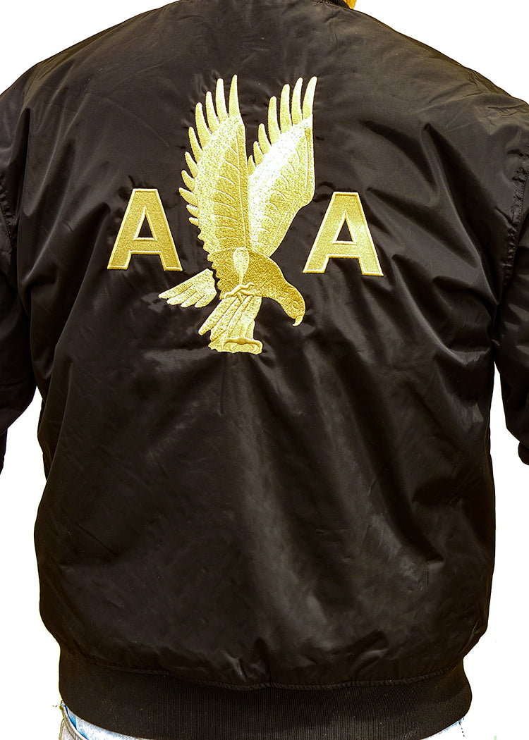 AA 40's Eagle Embroidered Black Bomber Jacket - Nylon