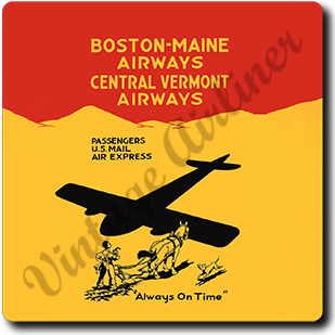 Boston-Maine Airways and Central Vermont Airways 1935's Timetable Cover Square Sandstone Coaster