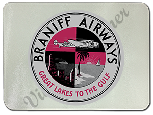 Braniff 1930's Vintage Bag Sticker Glass Cutting Board