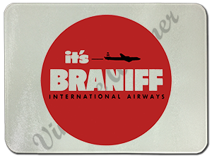 Braniff 1970's Vintage Bag Sticker Glass Cutting Board