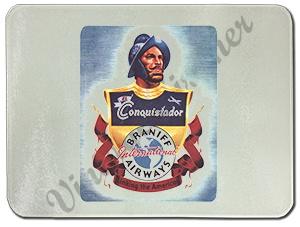Braniff 1950's Conquistador Bag Sticker Glass Cutting Board