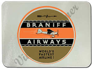 Braniff 1930's Lockheed Vega Bag Sticker Glass Cutting Board