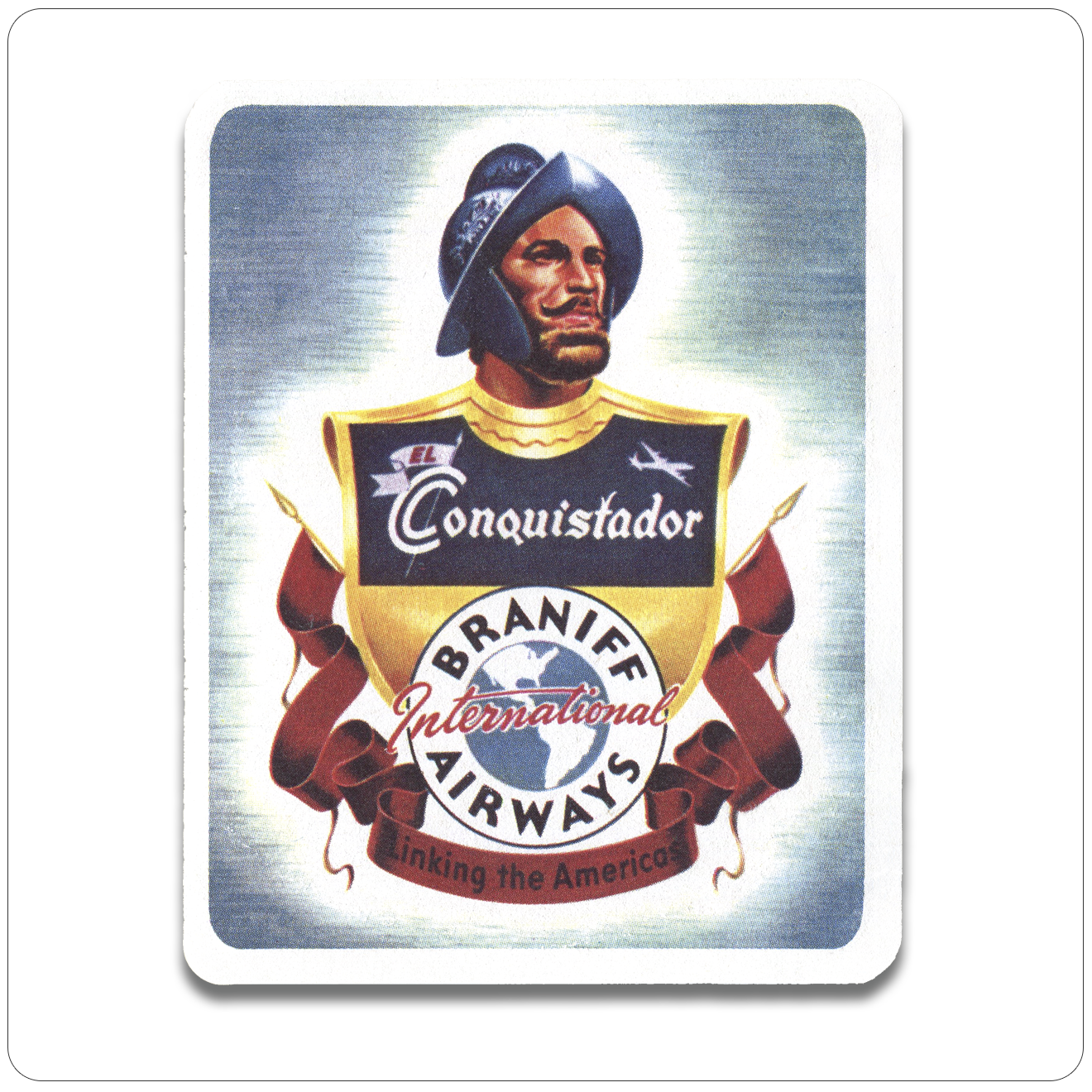 Braniff Airways Vintage Conquistador Bag Sticker Square Sandstone Coaster