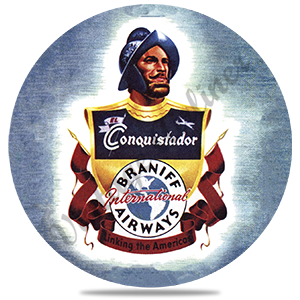 Braniff Airways Vintage Conquistador Bag Sticker Round Sandstone Coaster
