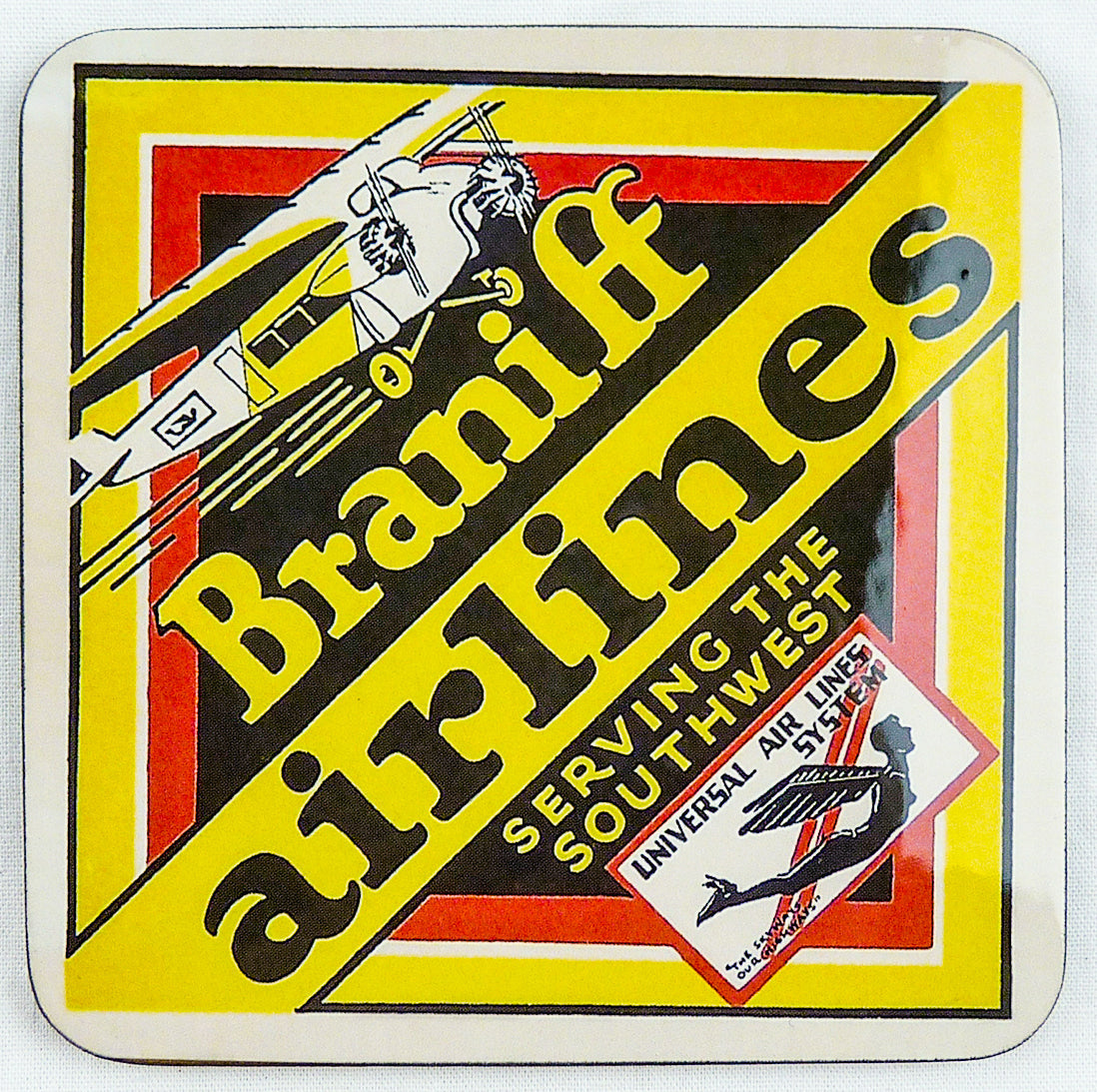 Braniff Airways 1st Bag Sticker Square Sandstone Coaster