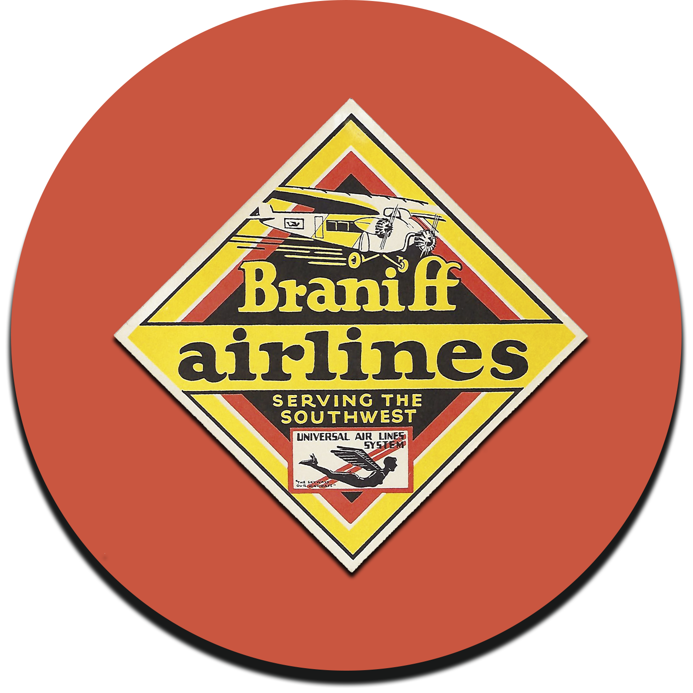 Braniff Airlines Original Bag Sticker Round Sandstone Coaster