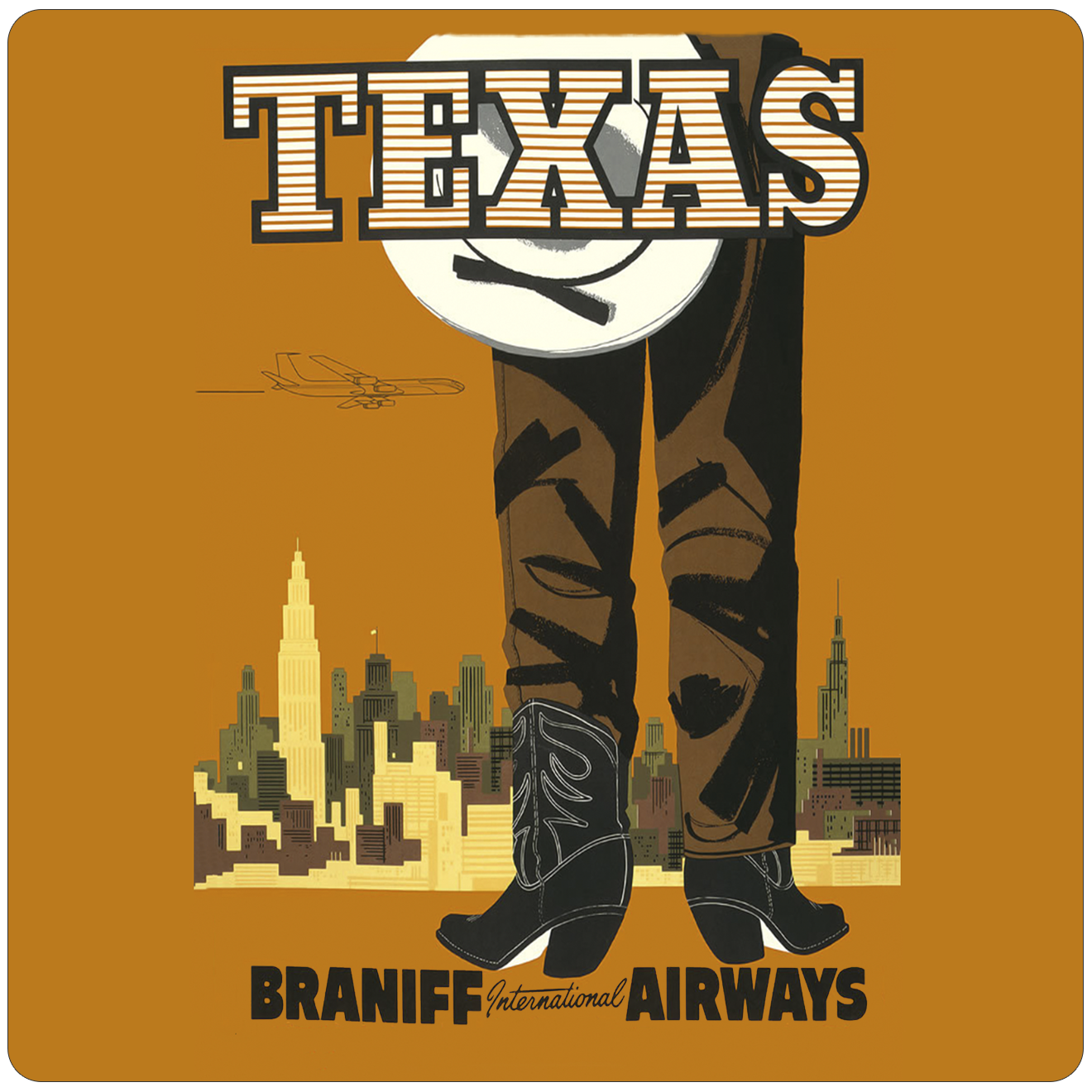 Braniff Airways Texas 1960's Travel Poster Square Sandstone Coaster