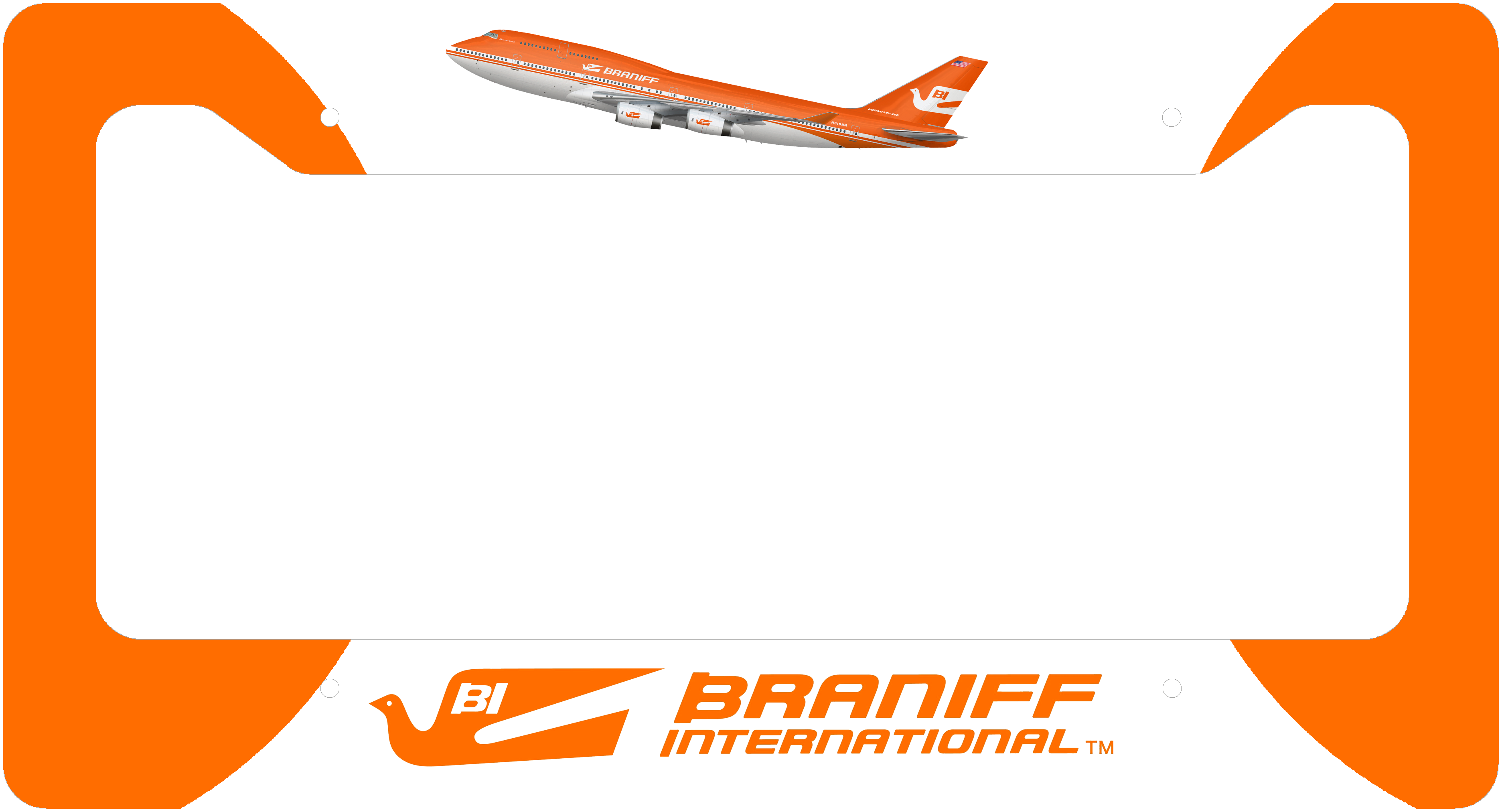 Braniff Jelly Bean Orange Livery - License Plate Thick Frame