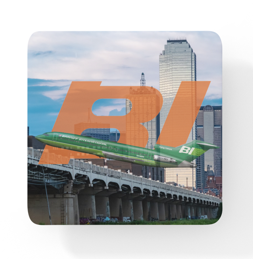 Braniff Airlines - Origin View Of Oklahoma City - Square Sandstone Coaster