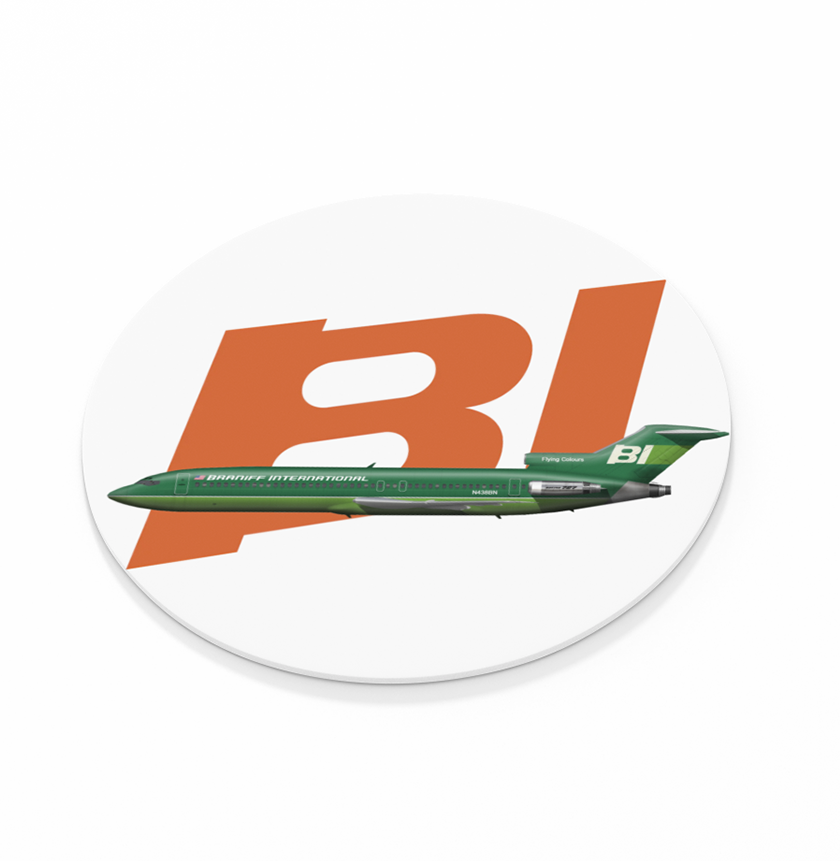 Braniff Airlines Logo w/ 727 Green Livery  -  Round Sandstone Coaster