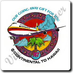 Continental Airlines Hawaii Vintage Bag Sticker Square Sandstone Coaster