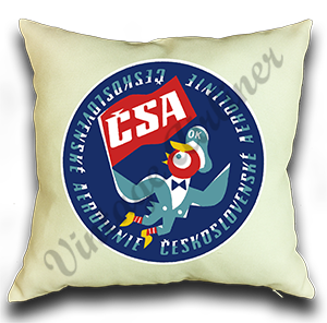 Czech Airlines (CSA) 1950's Vintage Bag Sticker Linen Pillow Case Cover