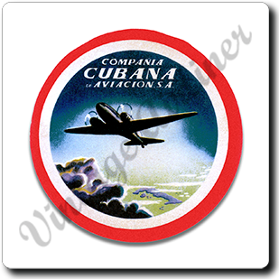 Cubana Airlines Vintage Bag Sticker Round Sandstone Coaster