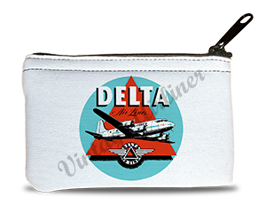 Delta Air Lines Vintage 1950's Light Blue Bag Sticker Rectangular Coin Purse