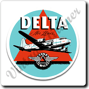 Delta Air Lines Vintage 1950's Light Blue Square Sandstone Coaster