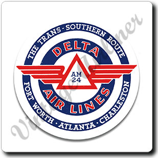 Delta Air Lines Vintage Trans-Southern Route Blue Square Sandstone Coaster