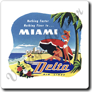 Delta Air Lines Vintage Miami Square Sandstone Coaster