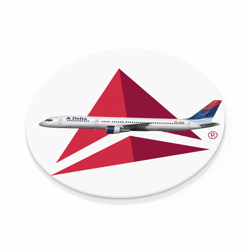 Delta Air Lines Logo w/ Colors In Motion Livery  -  Round Sandstone Coaster