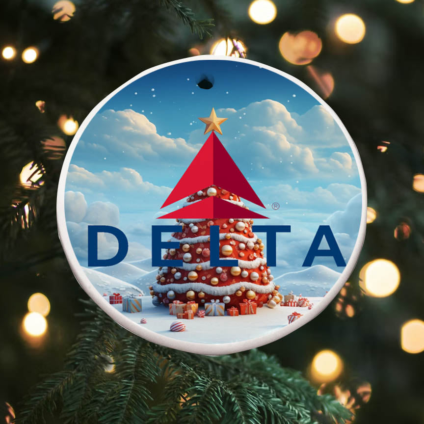 Delta Air Lines Christmas Tree Round Ceramic Ornaments