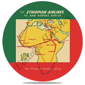 Ethiopian Airlines Vintage Bag Sticker Round Sandstone Coaster