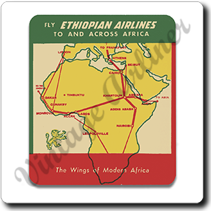 Ethiopian Airlines Vintage Bag Sticker Square Sandstone Coaster