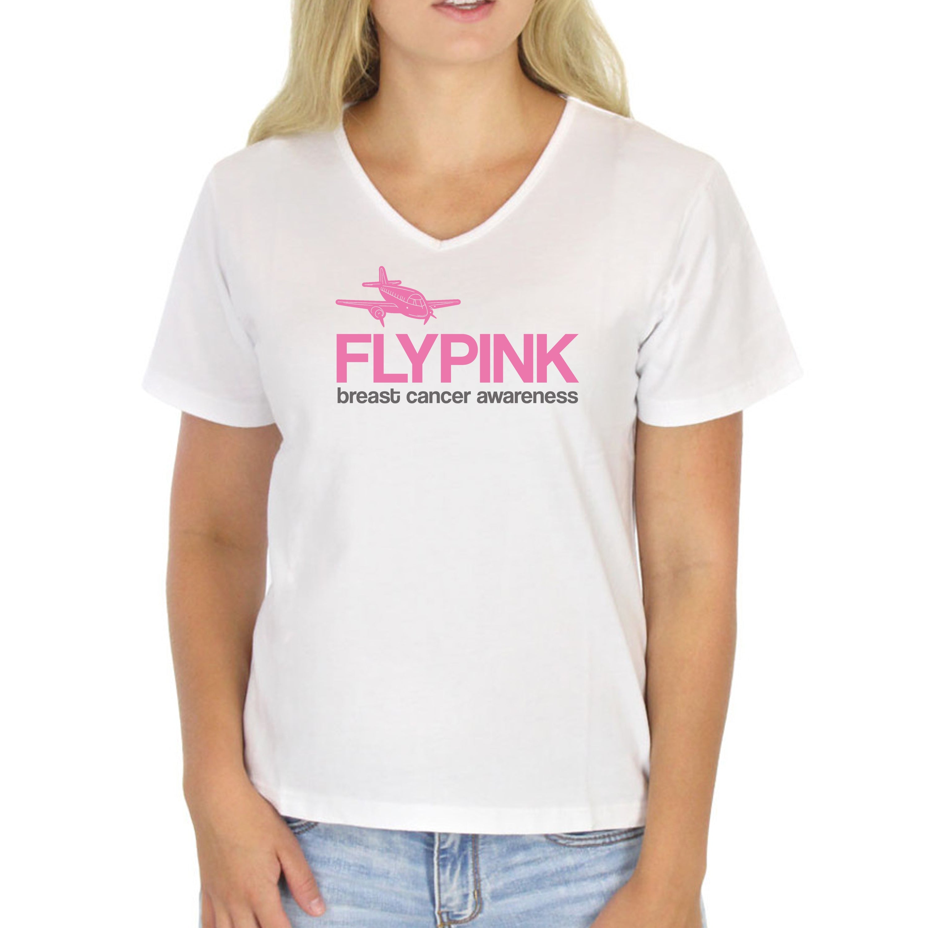 FlyPink w/ Plane Breast Cancer Awareness Lightweight Unisex T-shirt