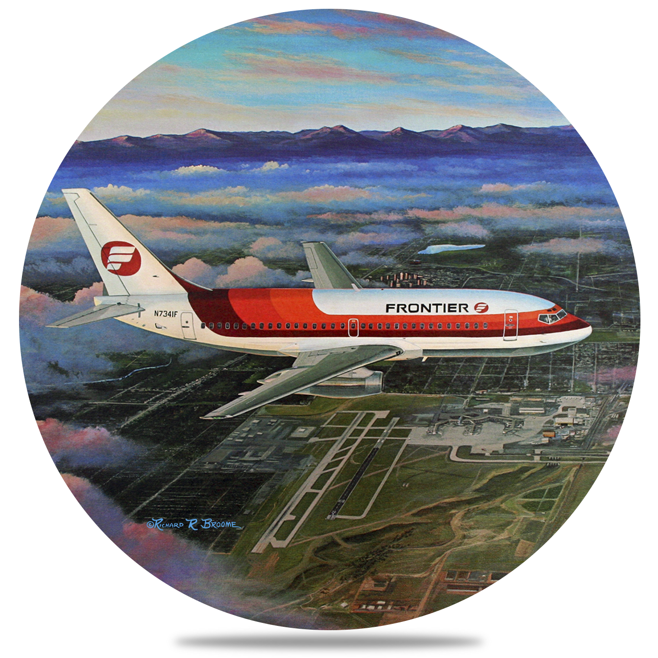 Frontier 737 Last Livery Round Sandstone Coaster by Rick Broome