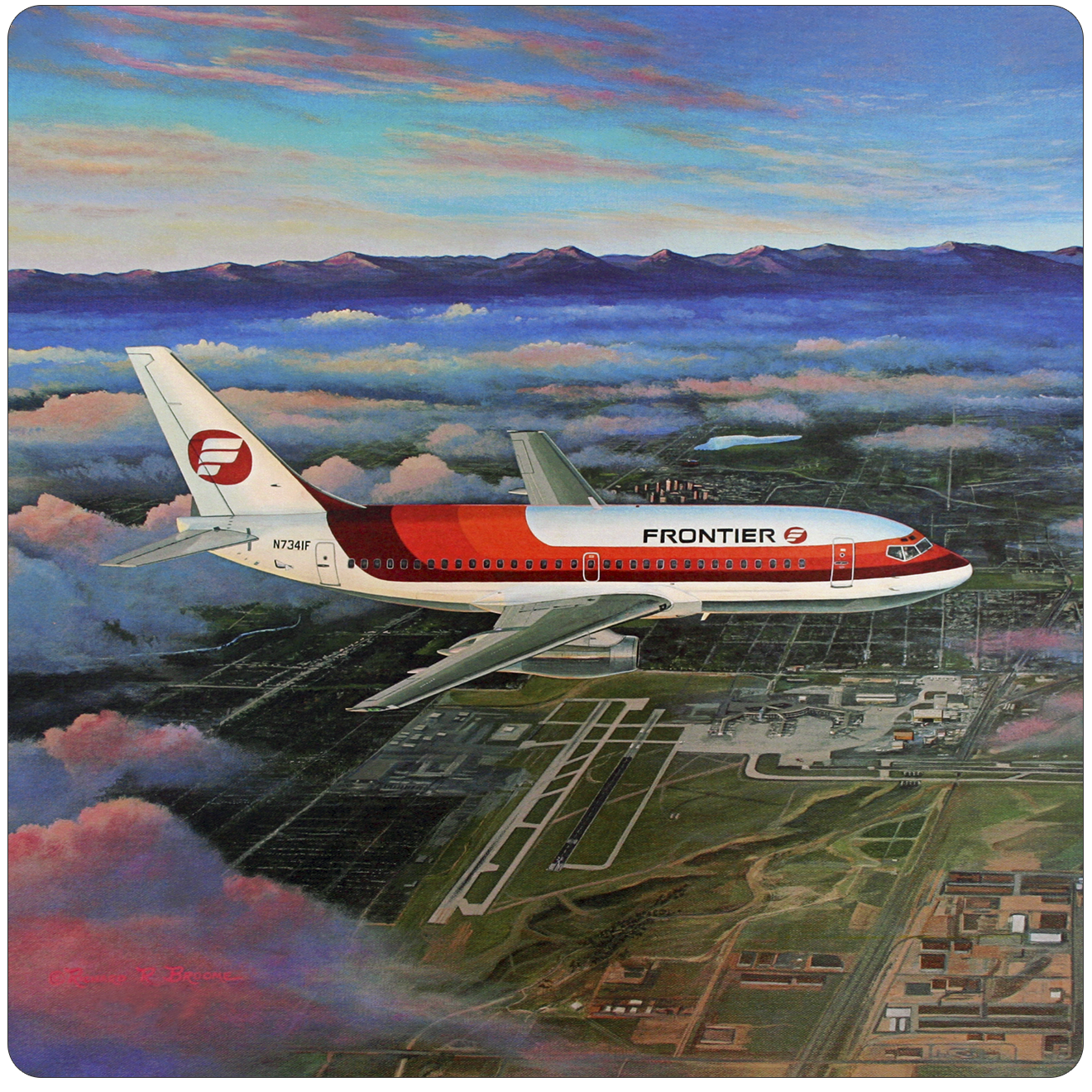 Frontier 737 Last Livery Square Sandstone Coaster by Rick Broome
