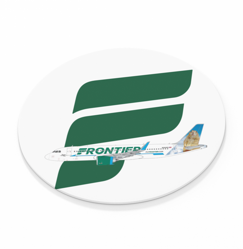 Frontier Logo w/ Poppy The Prairie Dog Livery  -  Round Sandstone Coaster