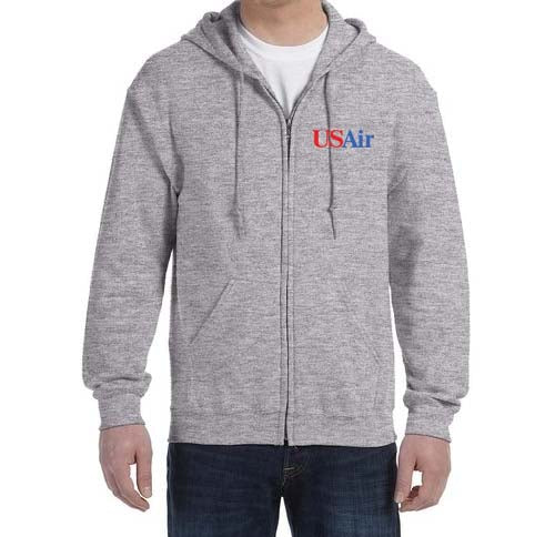 US Air Blue Logo (1989-1997) Zipped Hooded Sweatshirt Embroidered