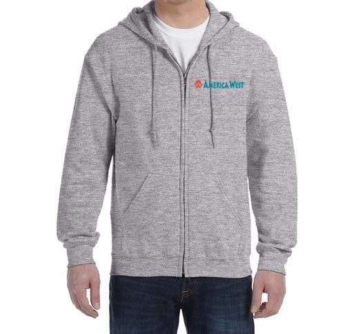 America West First Logo Zipped Hooded Sweatshirt Embroidered