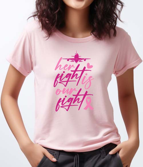 "Her Fight Is Our Fight" Breast Cancer Awareness Lightweight Unisex T-shirt